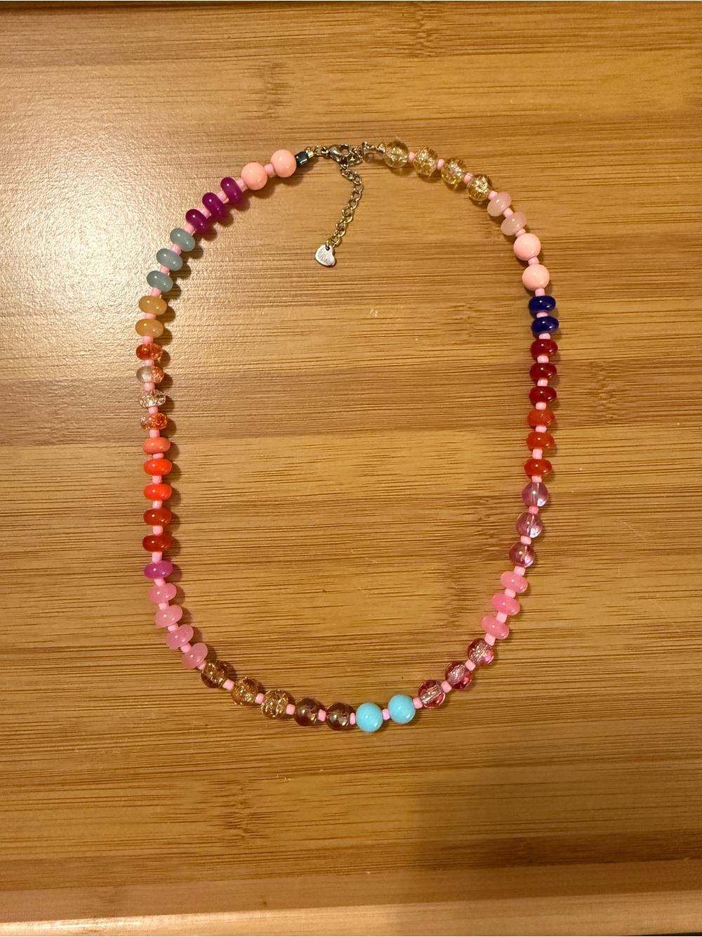 Rainbow Beaded Necklace - Pink Accent